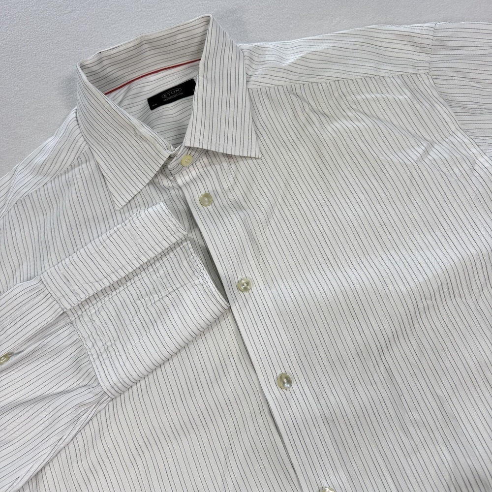 ETON Ganghester Men Size 16.5/42 White Gray Stripe Long Sleeve French Cuff Shirt